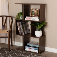 Baxton Studio SEDV5004-Columbia Brown/Dark Grey-Shelf Legende Modern and Contemporary Brown and Dark Grey Finished Display Bookcase